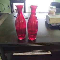 Two Red Glass Vases 