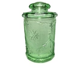 Vintage Indiana Glass Tiara Chantilly Green Sandwich Cookie Jar 9” Canister Lid