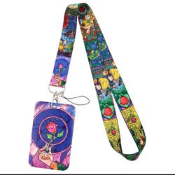 Disney - Beauty and the Beast Rose - ID Card Key Badge Lanyard Keychain Cardholder USB Holder