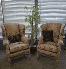 Giraffe/Safari style wingback upholstery arm chairs