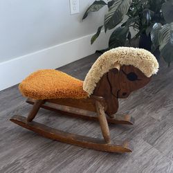 Vintage Wooden Rocking Horse (with a yellow/orange terrycloth seat and mane)
