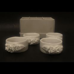 Vintage Knobler Porcelain White Rose Bone China Napkin Rings 