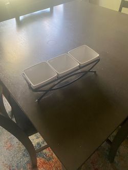 3-Bowl Ceramic Condiment Set with Metal Rack