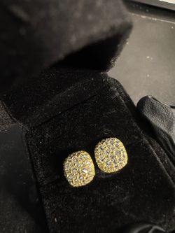 Gold-Toned Pave Square Stud Earrings Moissanite Men's earrings - passes diamond tester