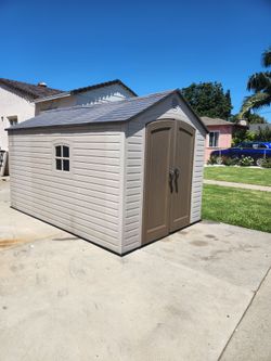 Lifetime 8 foot W by 12'-5 L outdoor Hard plastic Resin reinforced storage shed
