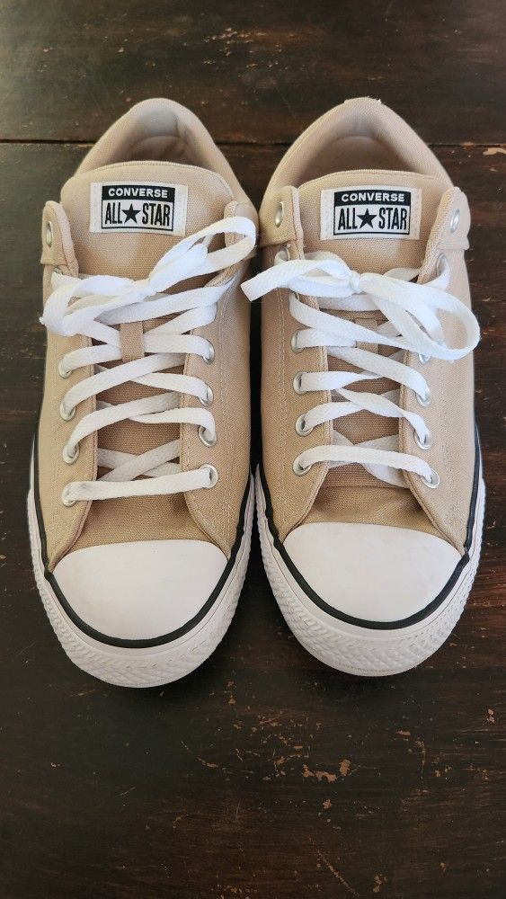 Tan Converse With White Laces