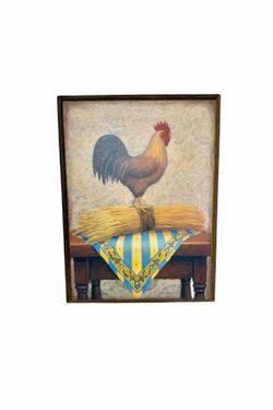 French County “Provence Rooster” Framed Decorative Wall Plaque Poster By J. Wiens.