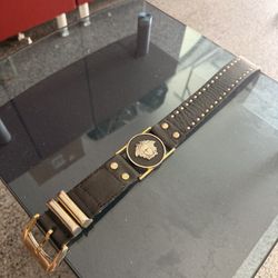 Versace Medusa Leather Belt – Black & Gold