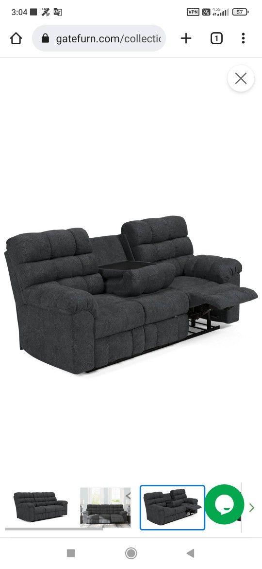 Wilhurst Marine Reclining Sofa with Drop Down Table