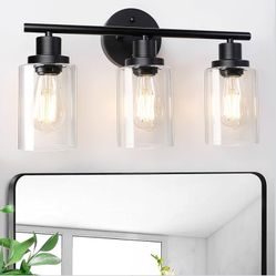 Modern Bathroom Light Fixtures, 3 Light Vanity Lights, Black Wall Lamp with Clear Glass 