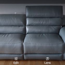 Luxury Grayish Blue Leather Sofa