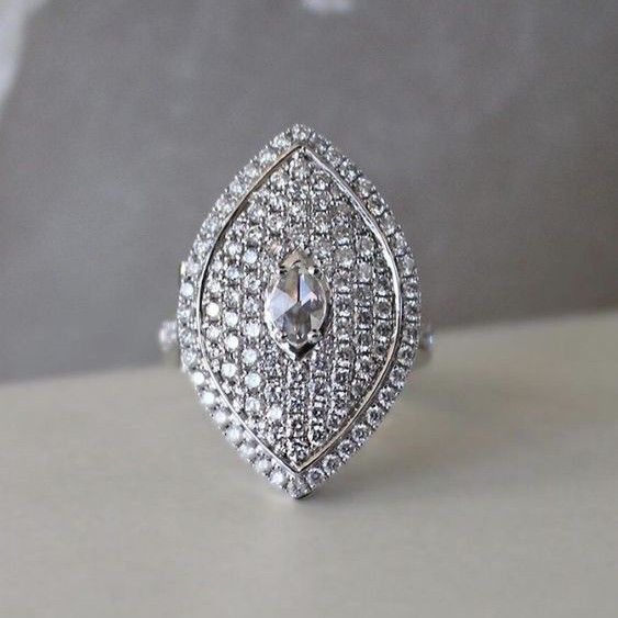 Large Marquis Shiny CZ Royal Court Noble Silver Vintage Ring for Women, L282
 