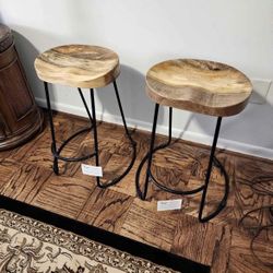 Two Solid Wood Stools( mango wood) Barstools 