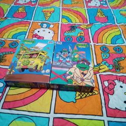 Vintage 1990 Rose Art Teenage Mutant Turtlez Puzzles Log Of 2 100 Pieces Each