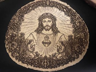 Sacred Heart of Jesus Wood Slice Wall Art