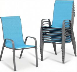 Set of 8 Patio Dining Chairs, Stackable All Weather Teslin Chair, Heavy Duty Outdoor Breathable Chairs Set, w/Armrests, Upgraded Chair FeetW/Strenthen