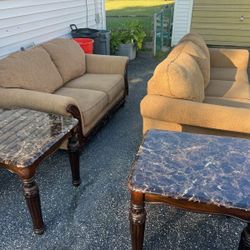 2PC Light Brown Sofa Set w/ 2 End Tables