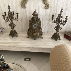 Antique Victorian Mantle Clock and Two Candelabras - 3 Piece Garniture Set  $2500