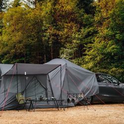 ACtent for Tesla Model 3&Y, Pop-Up SUV Tent w. Awning for Car Camping, Connects to Tesla Tailgate for Air-Conditioning, Sleeps 6 Adults, 10'x8.2' - Gr