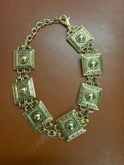 Rare vintage Damascene necklace,  bright gold tone, metal construction