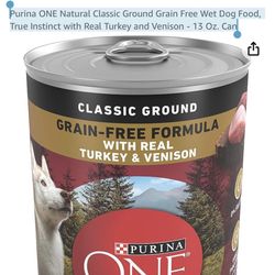 Purina ONE Natural Classic Ground Grain Free Wet Dog Food, True Instinct with Real Turkey and Venison - 13 Oz. Can