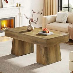 Farmhouse Coffee Table 47 Inches Wooden Rectangular Accent Center Tables with Thick Base Modern Low Cocktail Tea Furniture for Living Room (Rustic Bro