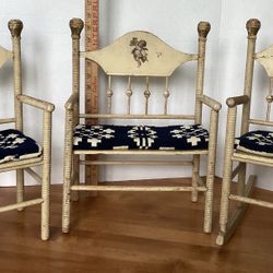 Antique 3 piece Doll Furniture Set. For Large Dolls. Chair, Settee, Rocker With Quilt Pads
