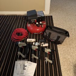 Air Compressor With Hose  And Nail Guns