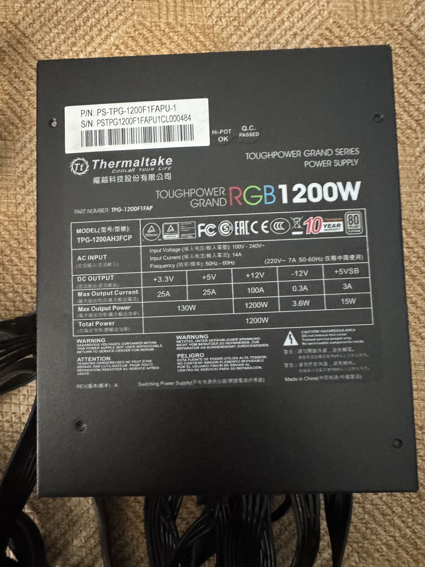 Thermaltake Power Supply RGB 1200w