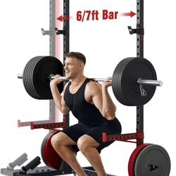 FLYBIRD Squat Rack with Pull-Up Bar, Adjustable Multi-Functional Power Rack, Inner Width Squat Rack Stand Suitable for 6FT,7FT Barbell for Home Gym Eq