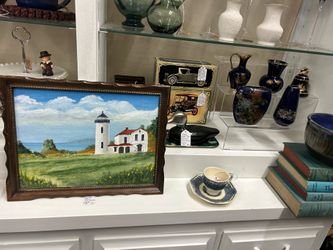 Lovely Vintage Framed Lighthouse Painting