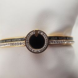 Gorgeous Stainless Steel Fashion Black And Gold Bracelet With Rhinestones 