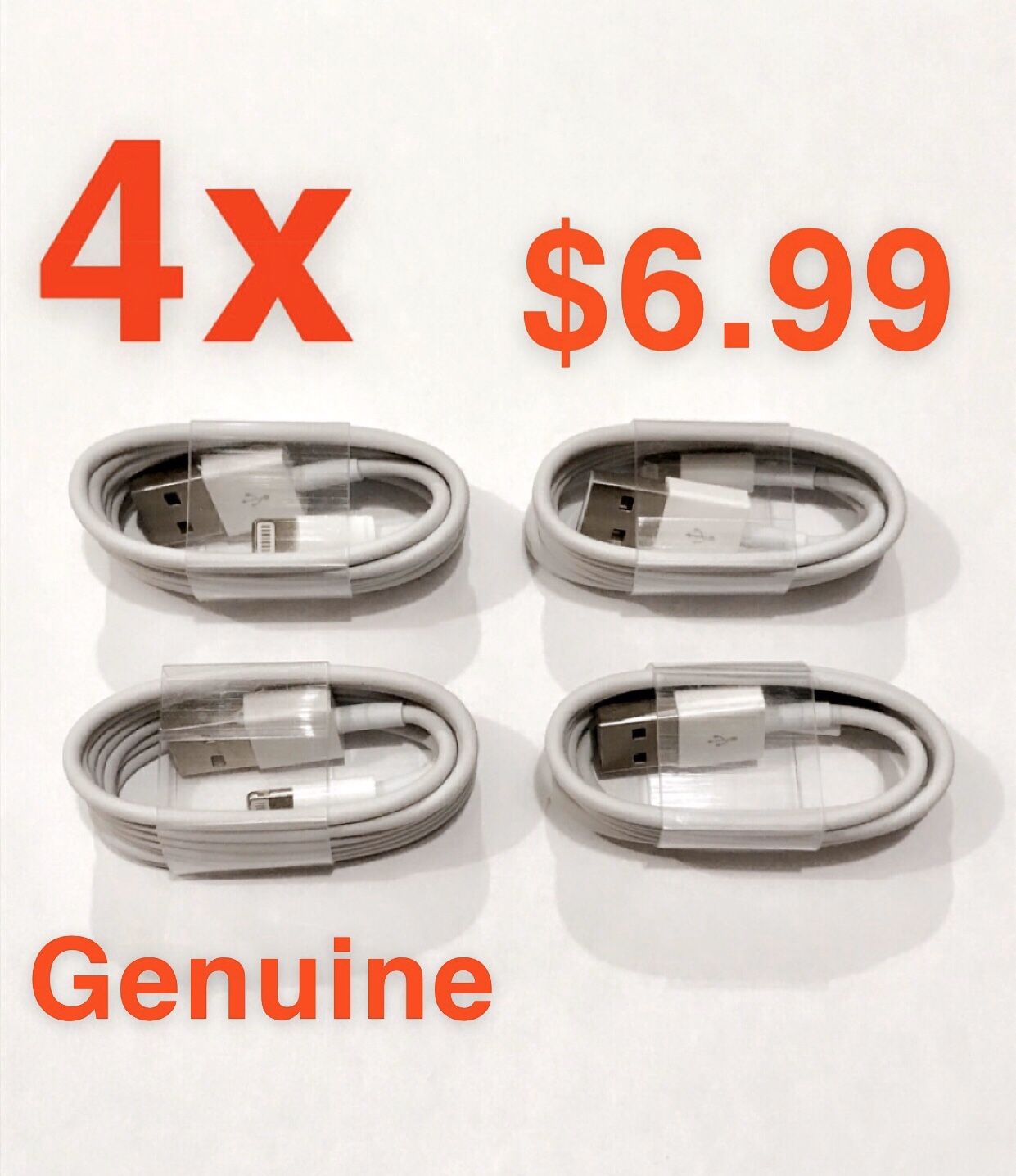 4x Apple IPhone Charger / Charging Cable Genuine