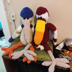 Two Knitted Bird Plushies 