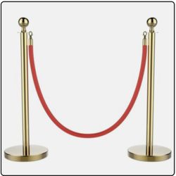 2pcs Stainless Steel Stanchion Posts - 6.6FT Extended Red Velvet Rope Retractable Barriers Ropes Safety Barriers Set with Stable Base for Party Suppli