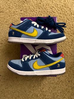 Size 8.5 (Great condition, comes with original box, extra laces) - Nike sb dunk low X why so sad the predatory bird