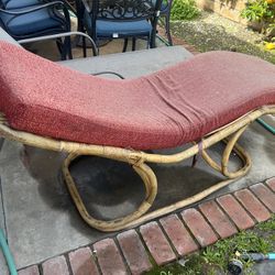 Vintage Rattan Chaise Lounge Chair Mid Century
