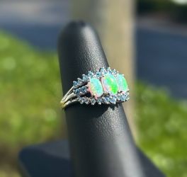 Jewelry 10k solid white gold 1.80CTW aquamarine opal ring sz 7.00