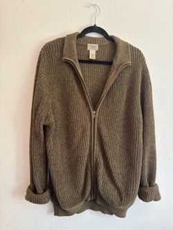 L.L. Bean Cozy Olive Zip-Front Sweater