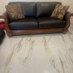 leather and wood couch Preston Hill 