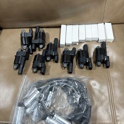 ( 8)  Ignition Coil and (8 )Iridium Spark Plug w/ Wire Set For Chevy / GMC UF414
