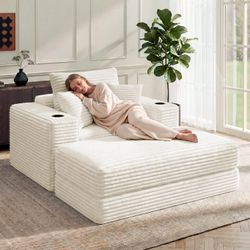 62"Oversized Corduroy Sofa Bed, 3-in-1Modular Chaise Lounge with Cloud Comfort, Suitable for Reading, Living Room & Bedroom