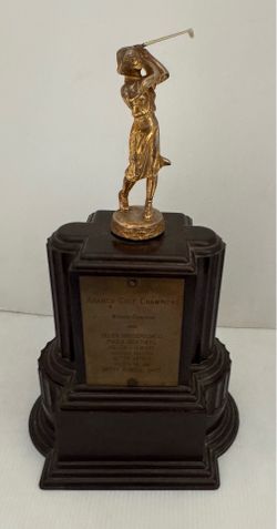 Vintage Art Deco 1958 Aramco Golf Champions Trophy Female Golfer on Brown Base - 9x6 ½x15