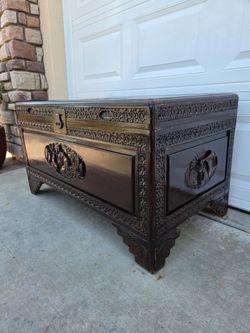 Antique Asian Hand-Carved Wooden Storage Chest