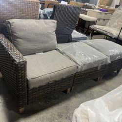 New - 3 Piece Outdoor Sofa Corner Chairs And 2 Ottoman