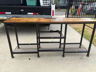 Industrial Wood and Metal Desk with Shelves