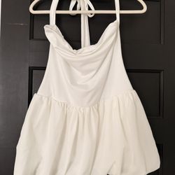White Bubble Halter Dress New 