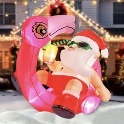 7ft Santa with Flamingo Inflatable, Larger Than Life-Size Outdoor Christmas Decoration with Built-in LEDs, Outdoor Yard Decorations