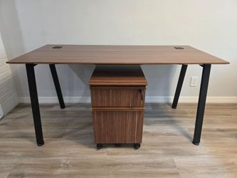 Modern Office Desk & Rolling File Cabinet – Excellent Condition