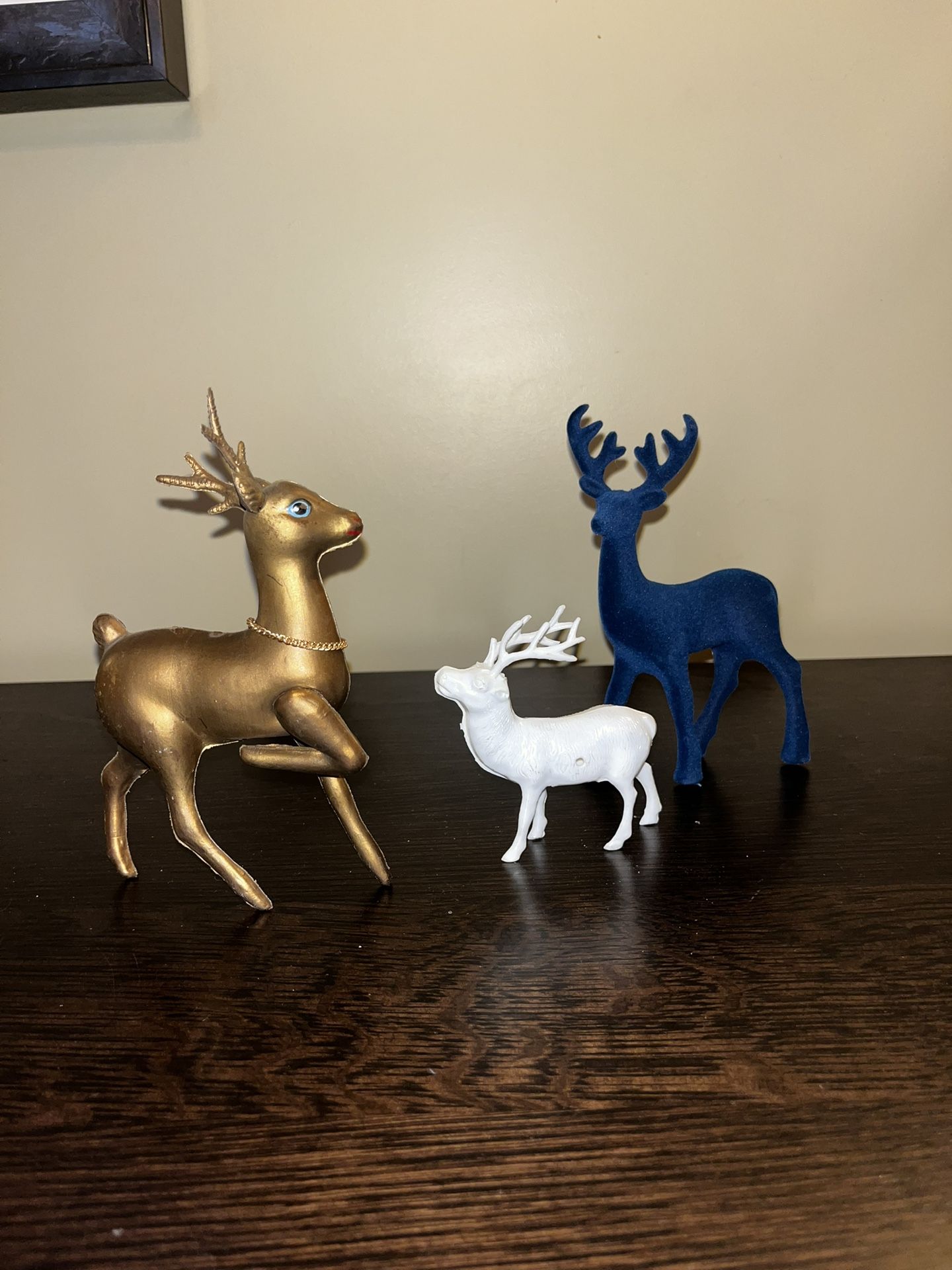 Vintage Retro Christmas Deer Reindeer Decor Set Of 3
